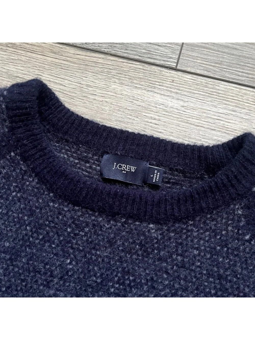 J.Crew Women's L Pullover Crewneck Wool Sweater Navy Waffle Knit 100% Lambswool